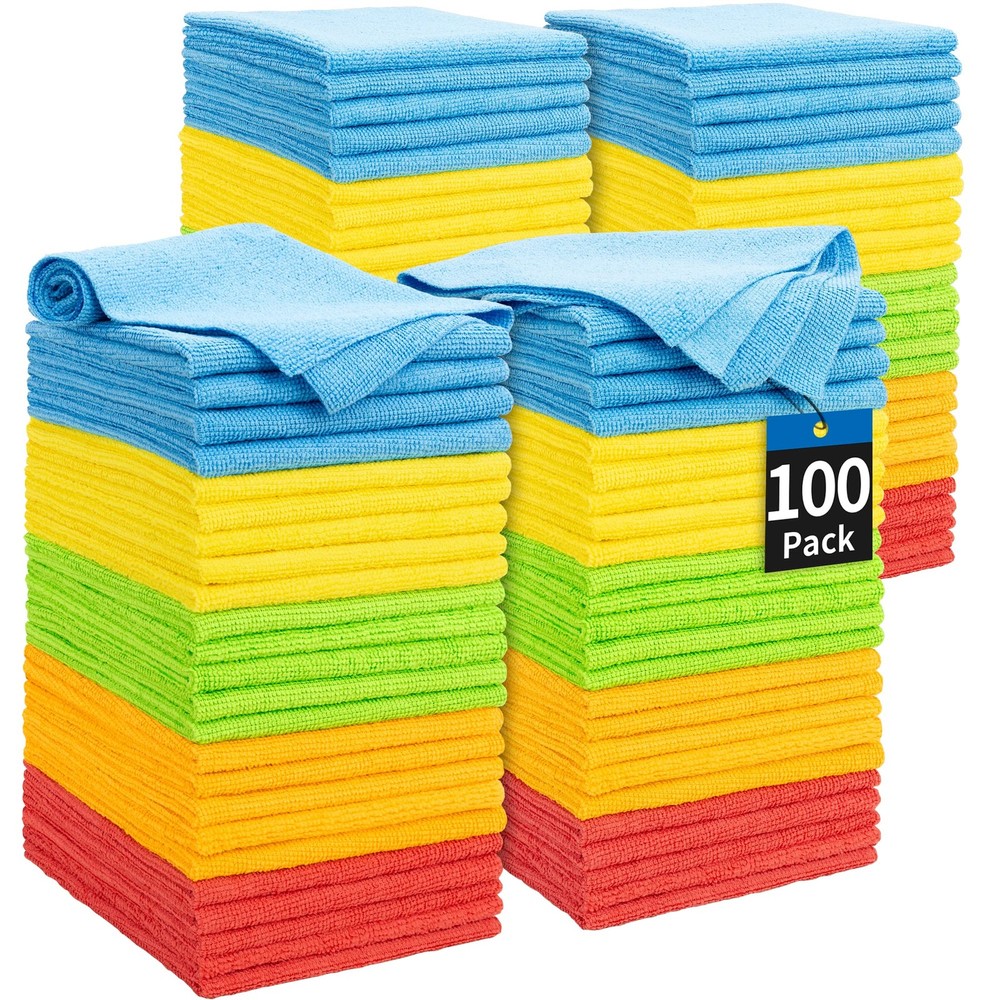 100-Pack Bulk Microfiber Cleaning Cloths Absorbent Reusable Rags Towels