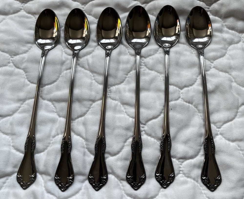 Wm. A. Rogers Oneida Stainless Steel Spoons Set Floral Glossy 6pcs Service 6
