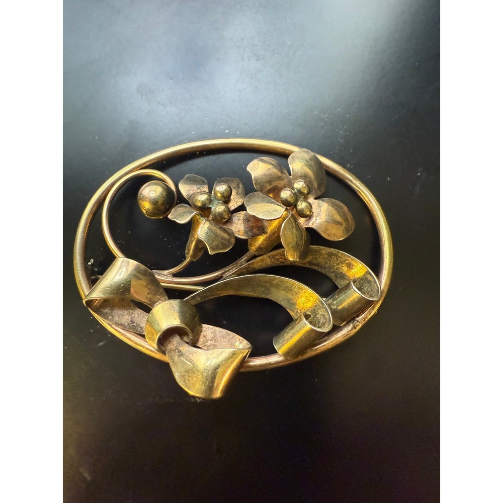 Vintage A&Z 12K Gold Filled Art Nouveau Brooch with Intricate Design and Timeless Elegance