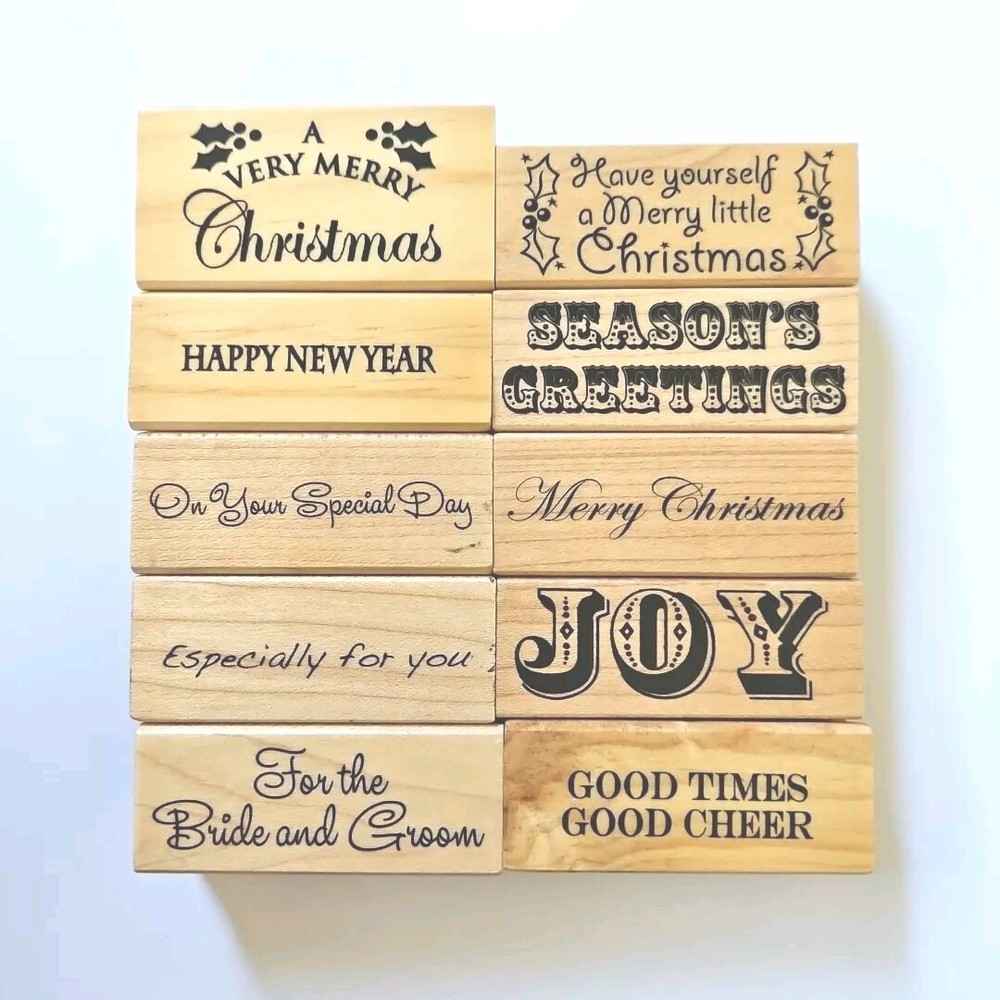 CHRISTMAS NEW YEAR WEDDING Rubber Stamps Big Lot Of 10 Sayings Sentiments bg6-image