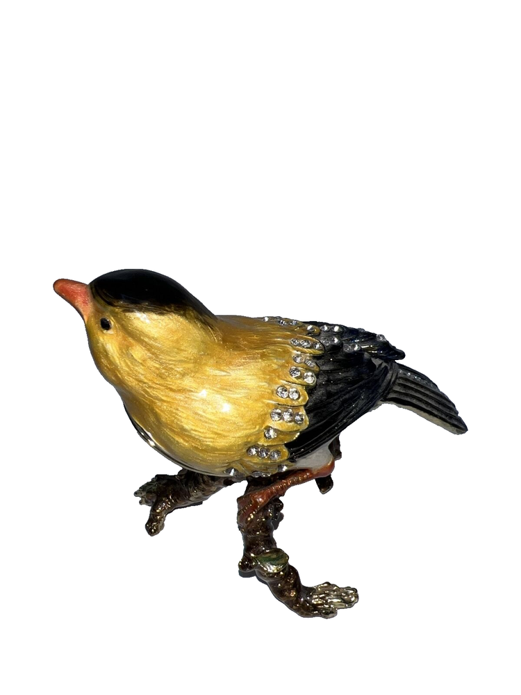 TCCA Bejeweled Canary Goldfinch Hinged Enamel Rhinestone Trinket Box 5  