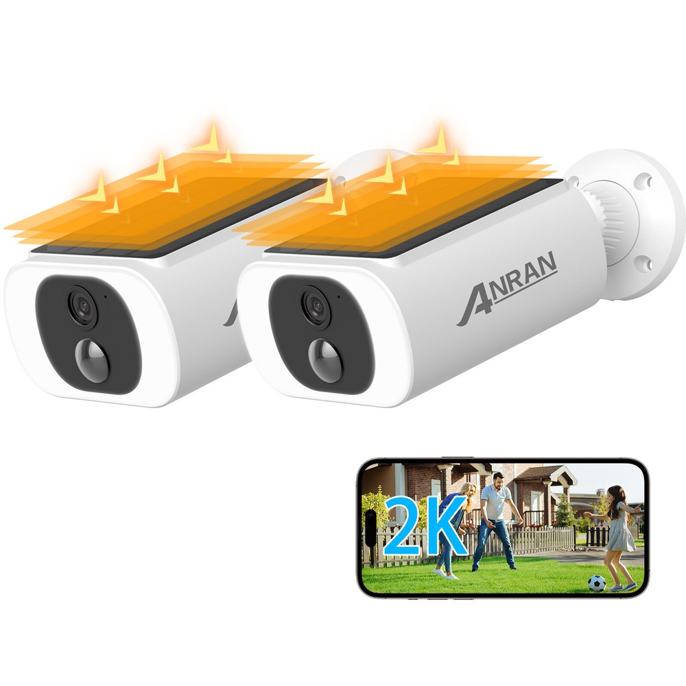 2x ANRAN Security Camera Battery Rechargeable Solar IP CCTV WiFi PIR Detection