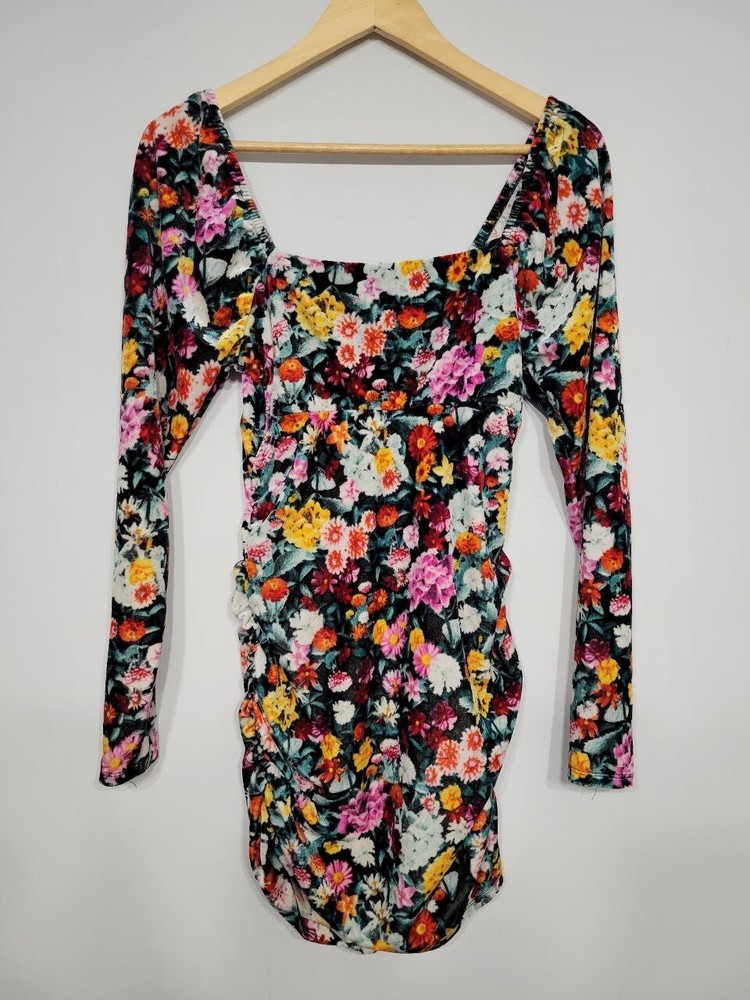 Wild Fable Velvet Floral Ruched Off Shoulder Dress Women's Medium
