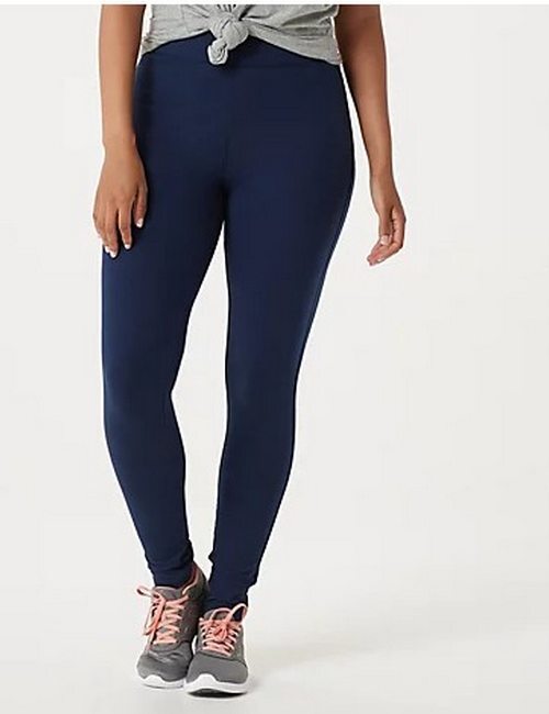 Denim & Co Navy Blue Printed Stretch Leggings Regular Fit NEW