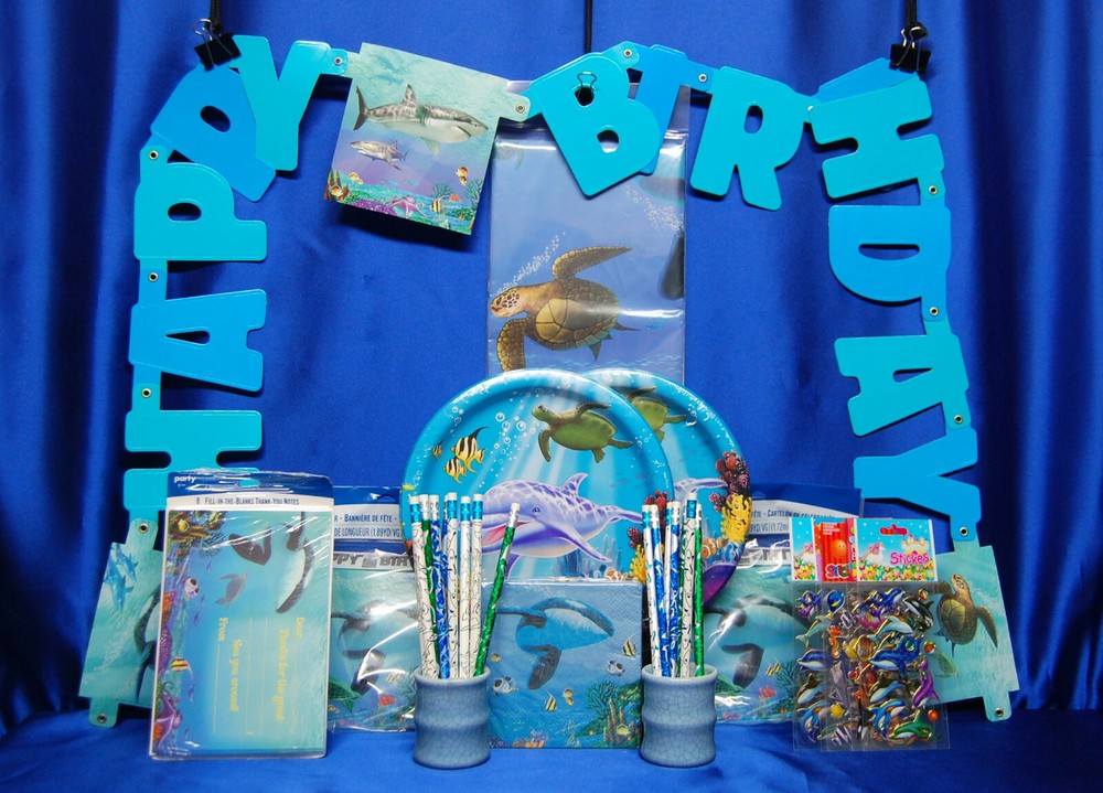 Ocean Sea # 14 Killer Whale Turtle Shark Dolphin Napkin Banner Tablecover Plates