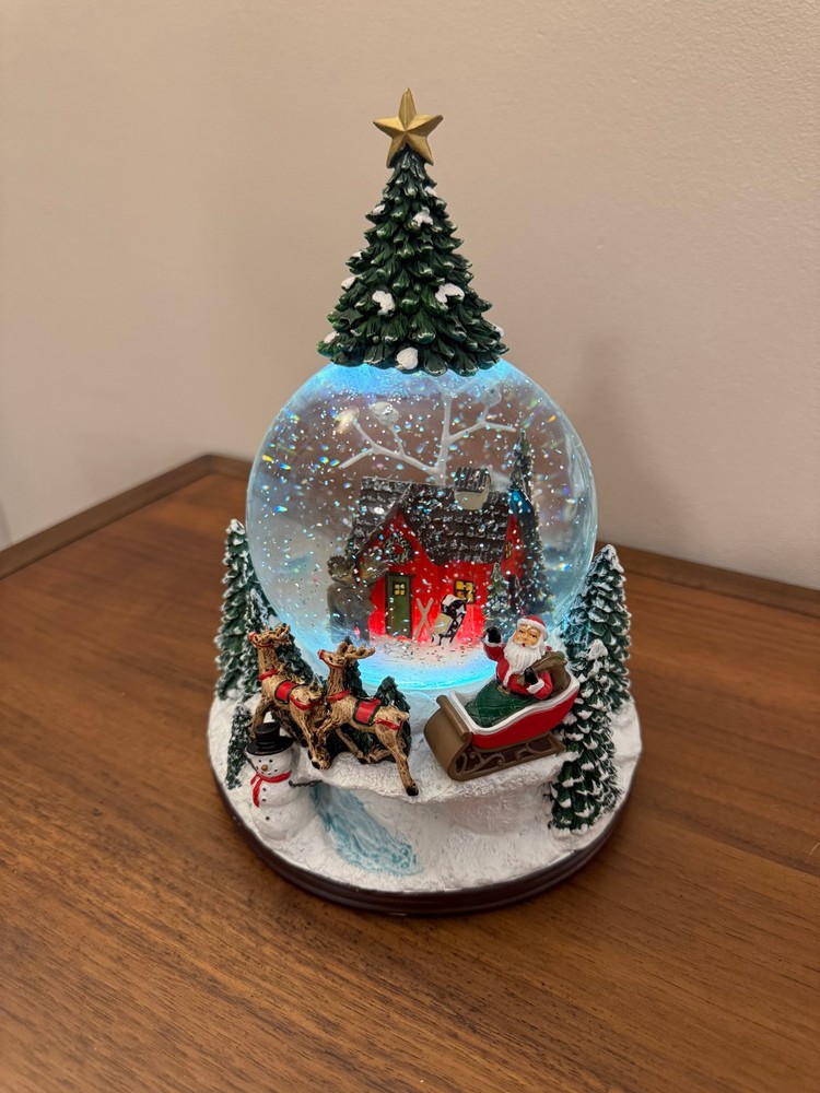 Snow Globe with Red Cabin LED Light Music and Glitter Animation  
