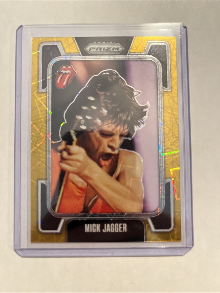 2025 Panini Prizm The Rolling Stones Mick Jagger #39 Gold Lazer Prizm 03/10 SSP