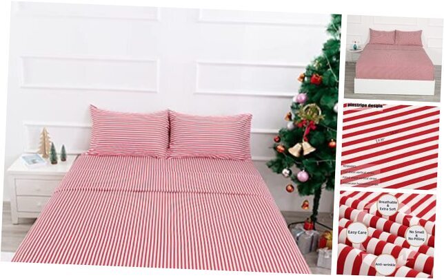 Ticking Stripe Sheet Set,4 Piece Size Microfiber Queen Stripe Burgundy Red