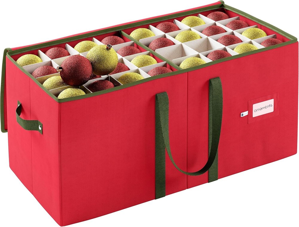 Red Christmas Ornament Storage Box Holds 128 Ornaments - Holiday Decoration Organizer