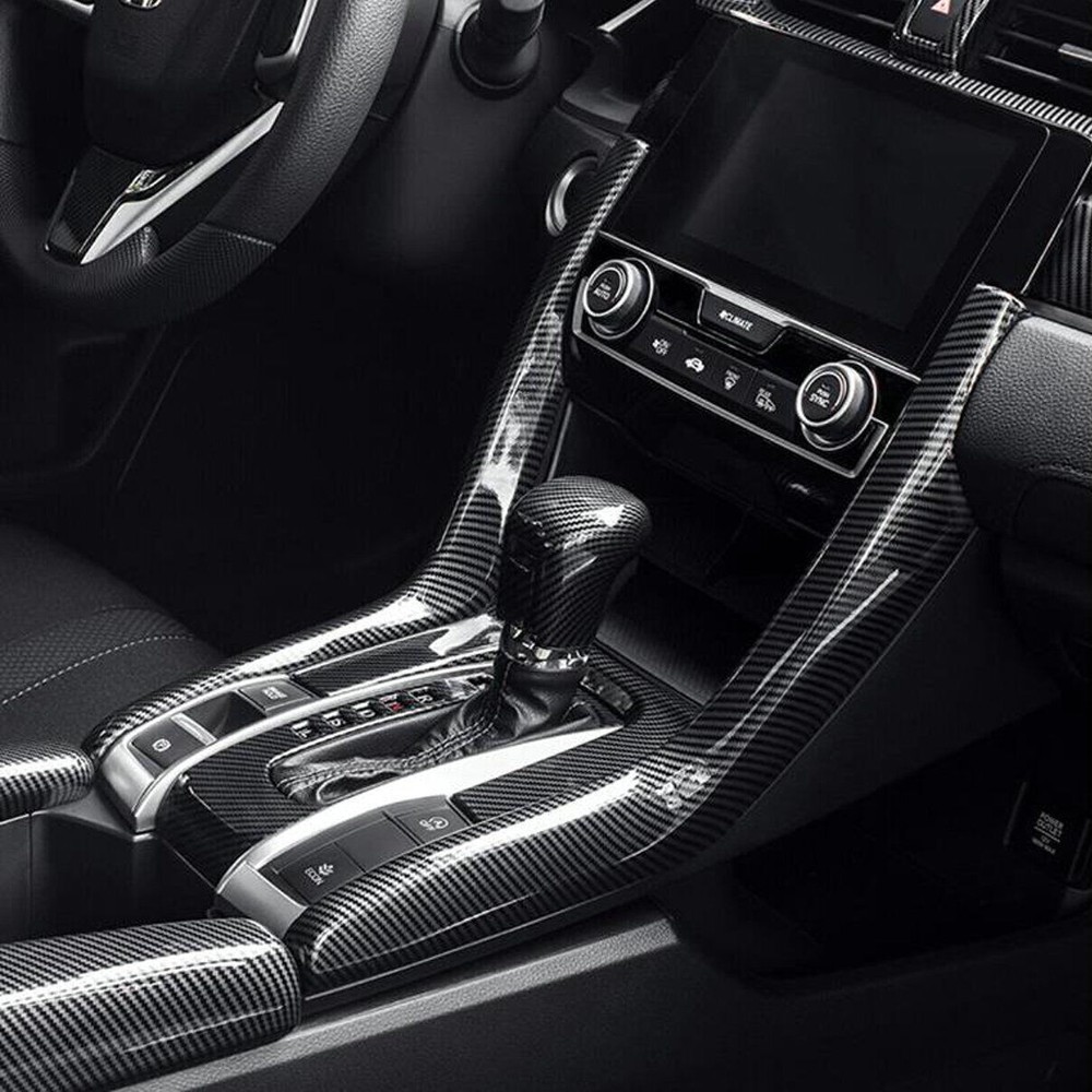 8x Carbon Fiber Center Console Shift Panel Cover Trim For Honda Civic 2016-2021