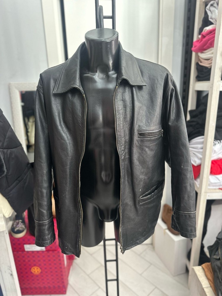 Men's Black Leather Jacket Size 54 LLV1293 Classic Biker Style