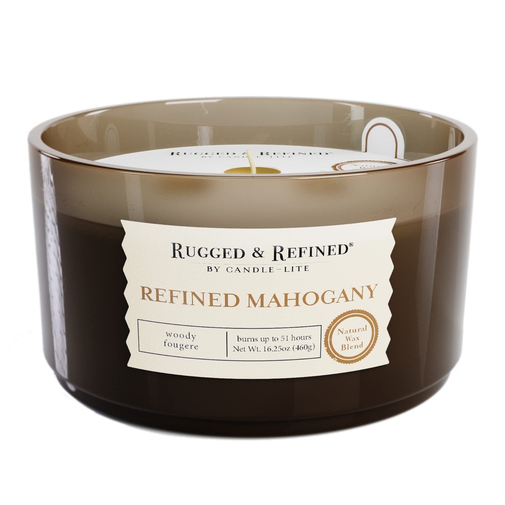 Scented Candle, Refined Mahogany, 16.25 oz, White