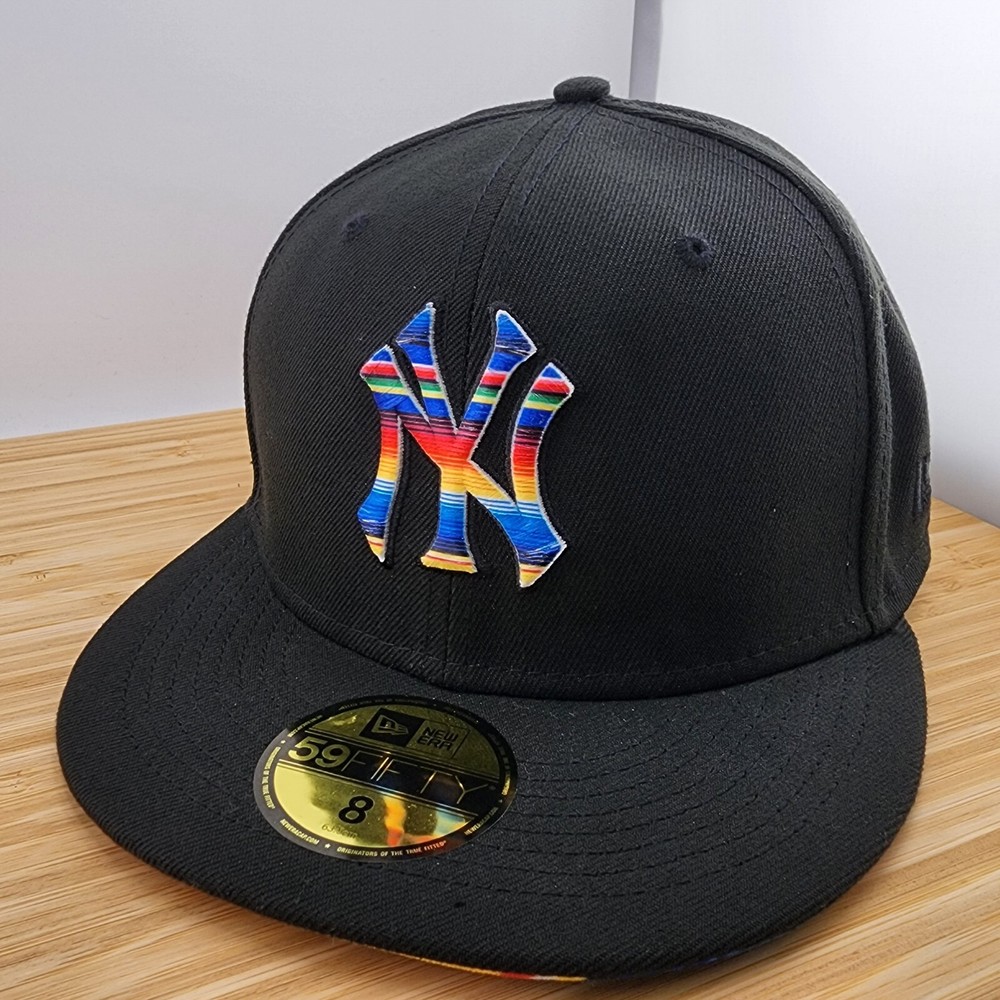 New York Yankees Fitted Hat, Mexican Blanket Logo & Brim, Serape Pattern, Sz 8
