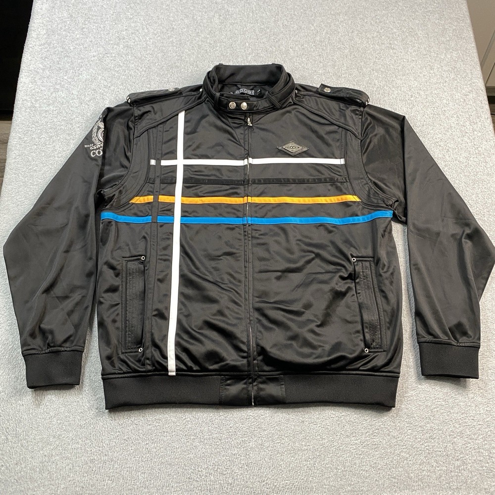 Coogi Track Jacket Mens 2XL Snap Collar Full Zip Streetwear Hip Hop Black Modern