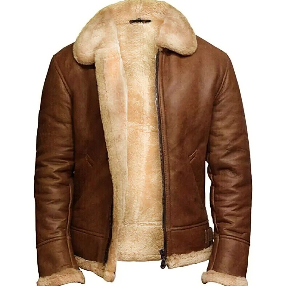 Men's Brown Genuine Sheepskin B3 Bomber Aviator Jacket