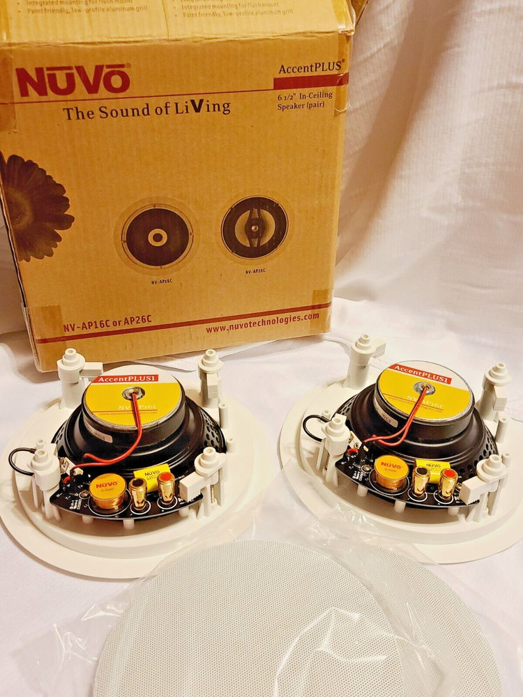 Nuvo AccentPLUS1 NV-AP16C 6.5” In-Ceiling Speakers Pair Original Box New Open