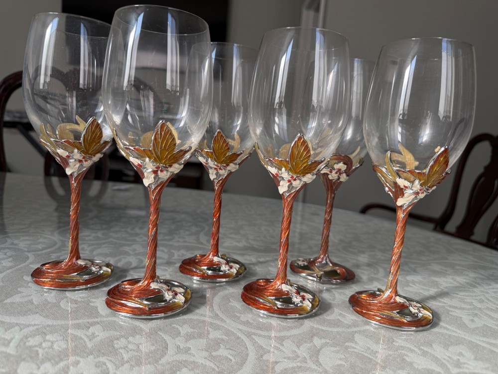 Handcrafted Artisan Painted Enamel Wine Glass Elegant Gift