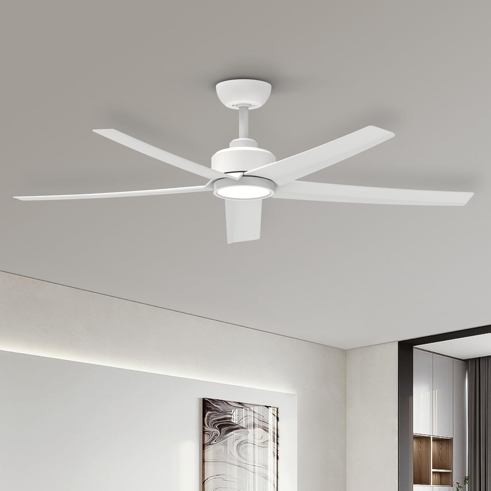 52 Inch White Ceiling Fan with Lights and Remote Control - Energy Efficient Quiet Operation