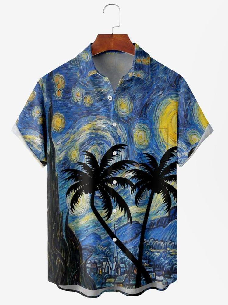 Menx27s Hawaiian Oil Painting Botanical Print Moisture Wicking Fabric Fashion La