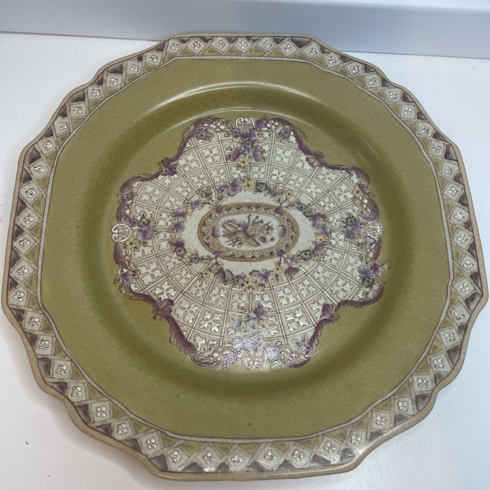 WL 1895 Wong Lee Decorative Wall Plate with Hand-Painted Crazing Designs