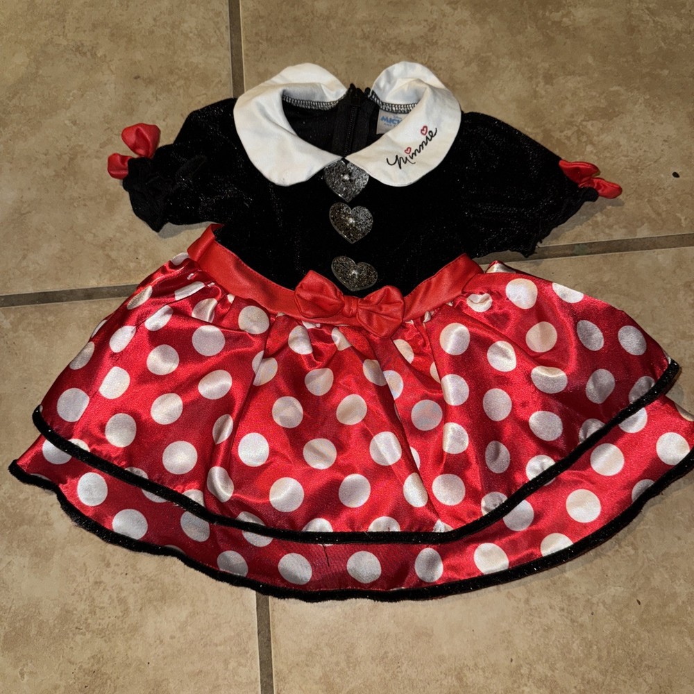 Disney Baby Girls Mini Mouse Dress  Sz 0-6 M Polka Dot Red White Black Costume