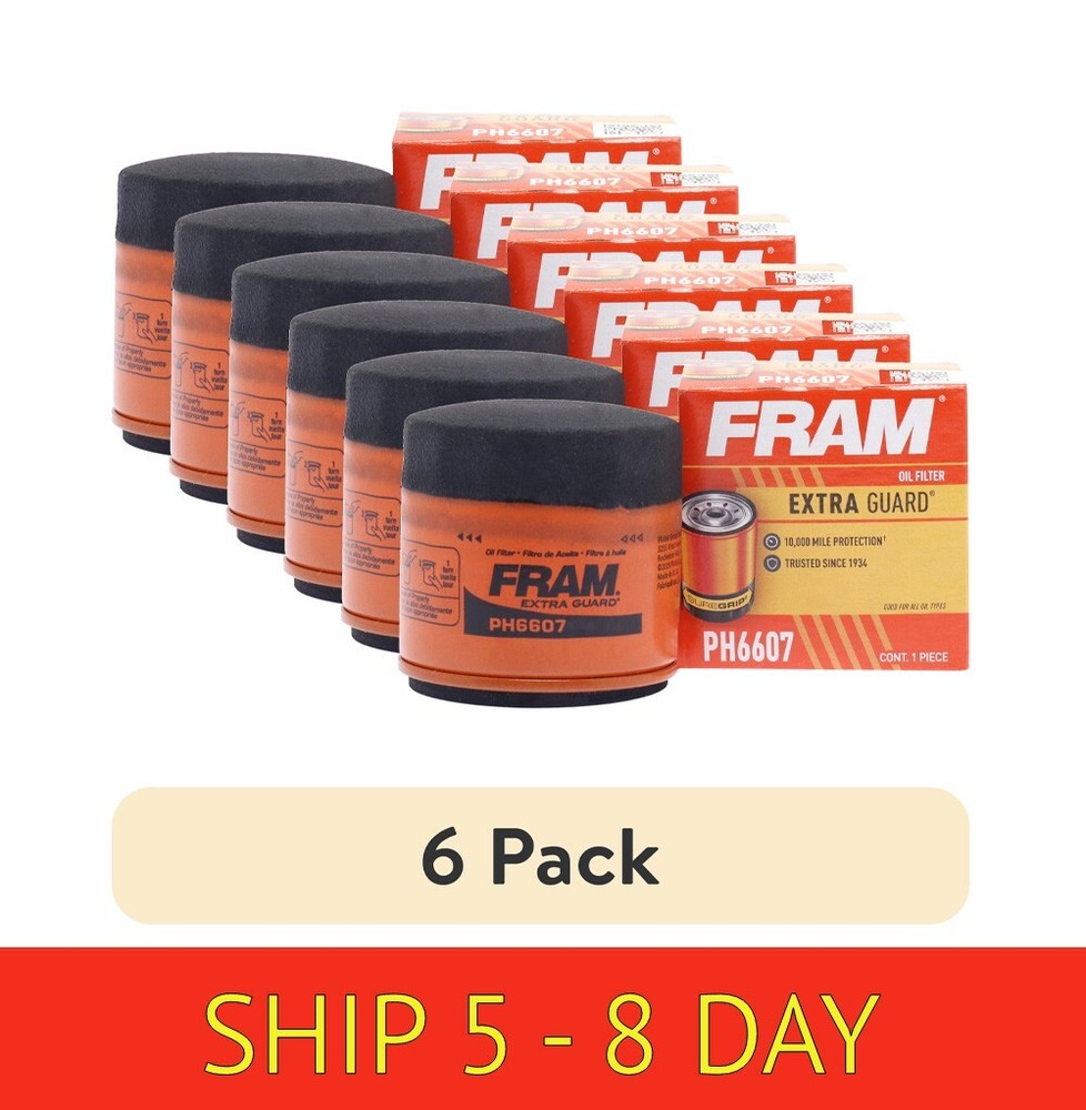 6 Pack FRAM Extra Guard PH6607 Oil Filter 10K Mile Replacement