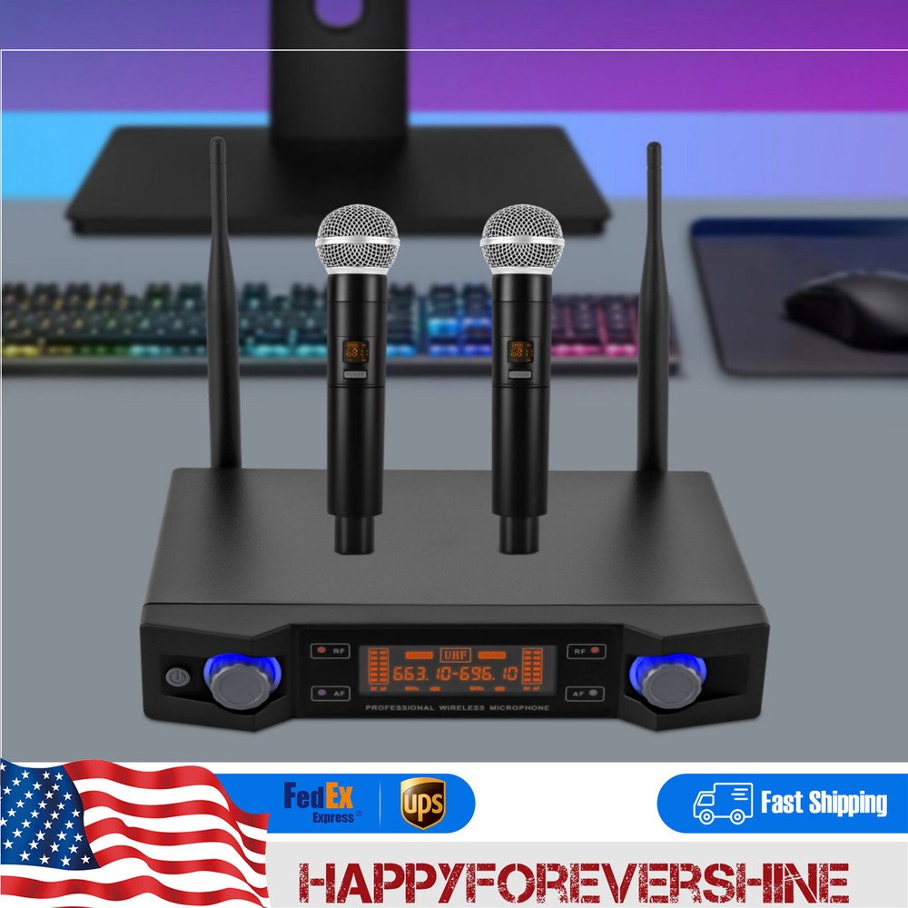 Professional UHF Dual-Channel Cordless Wireless Microphone System