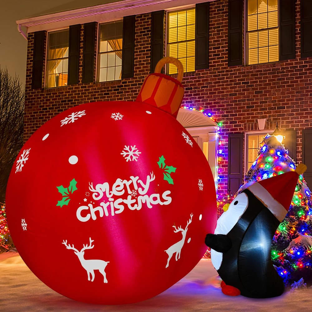 4FT Christmas Inflatables Outdoor Decorations Inflatable Penguins Push Christ...