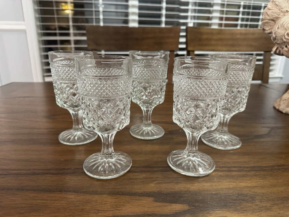 Set of 5 Vintage Anchor Hocking Wexford Goblets 6 5/8