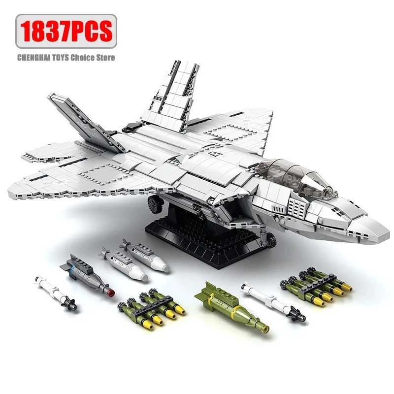 F22 Raptor Fighter Jet Building Blocks Supersonic Airplane Model Toy Technical