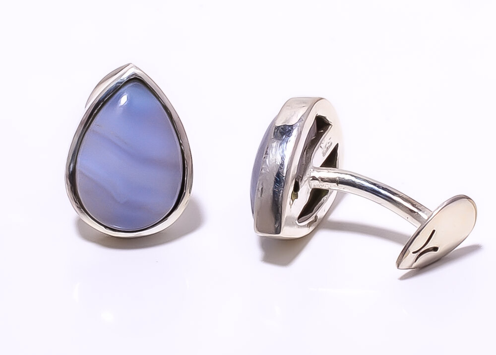 Namibian Blue Lace Agate Sterling Silver Cufflinks for Men T19 A365