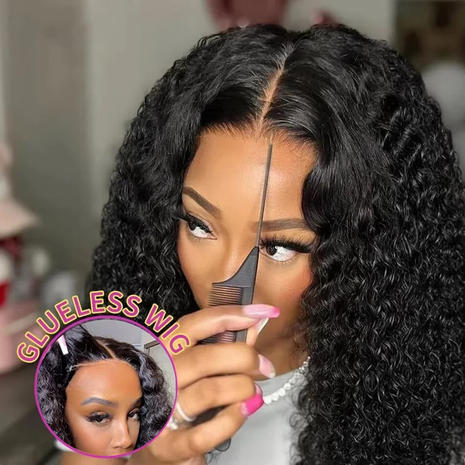 Water Wave Glueless Wig Pre-Cut Lace Wig PrePlucked Natural Black Human Hair Wig