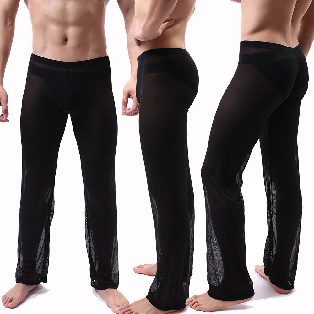 Men's Sheer Breathable Sleep Pants Pajama Lounge Bottoms Long Trousers Nightwear