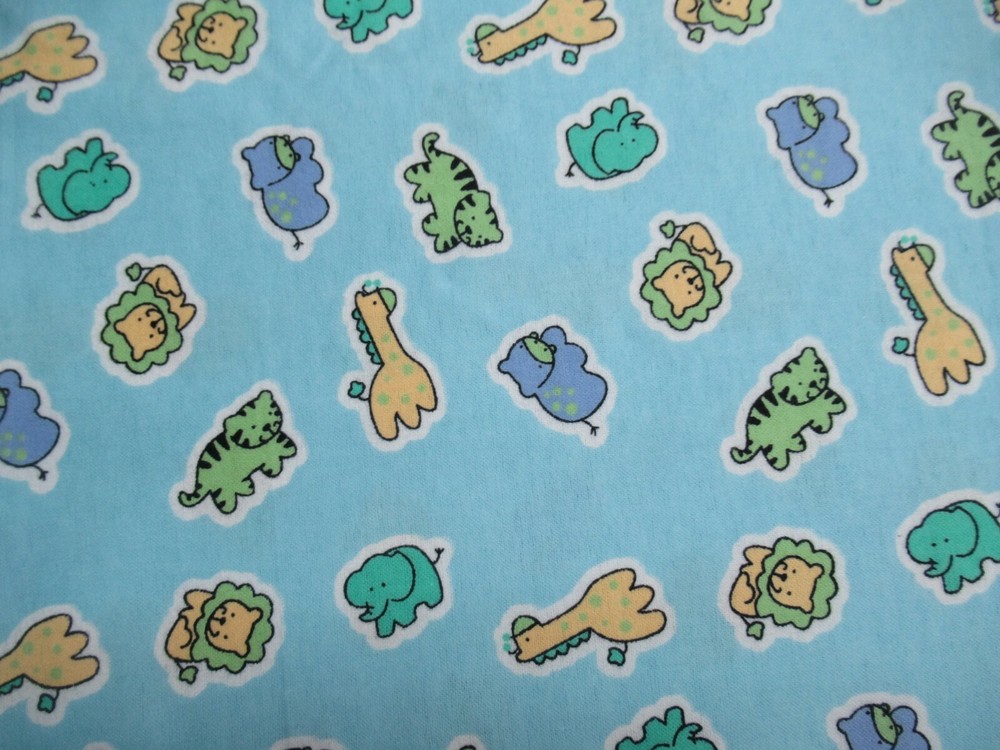 Soft Cotton Baby Zoo Fabric with Elephant Giraffe Hippo Lion Tiger Print 26x44 Inches
