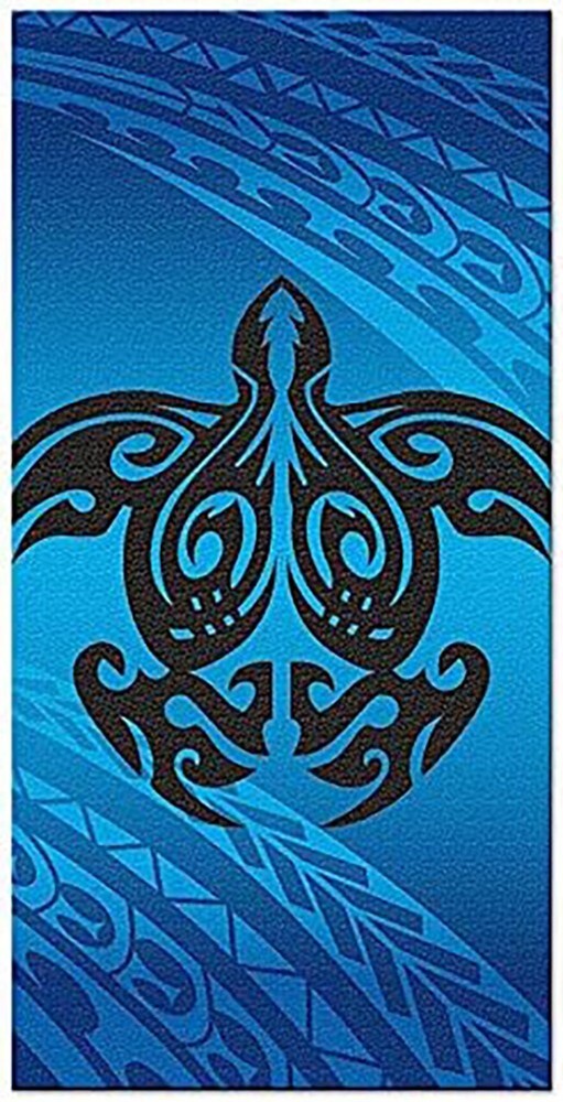 Hawaiian 60x30 Beach Towel with Tribal Honu Turtle Design in Blue