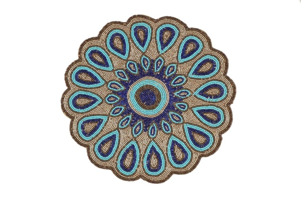 Handmade Beaded Placemat Glass Beads Table Mat, Boho Luxe Centerpiece Set of 2