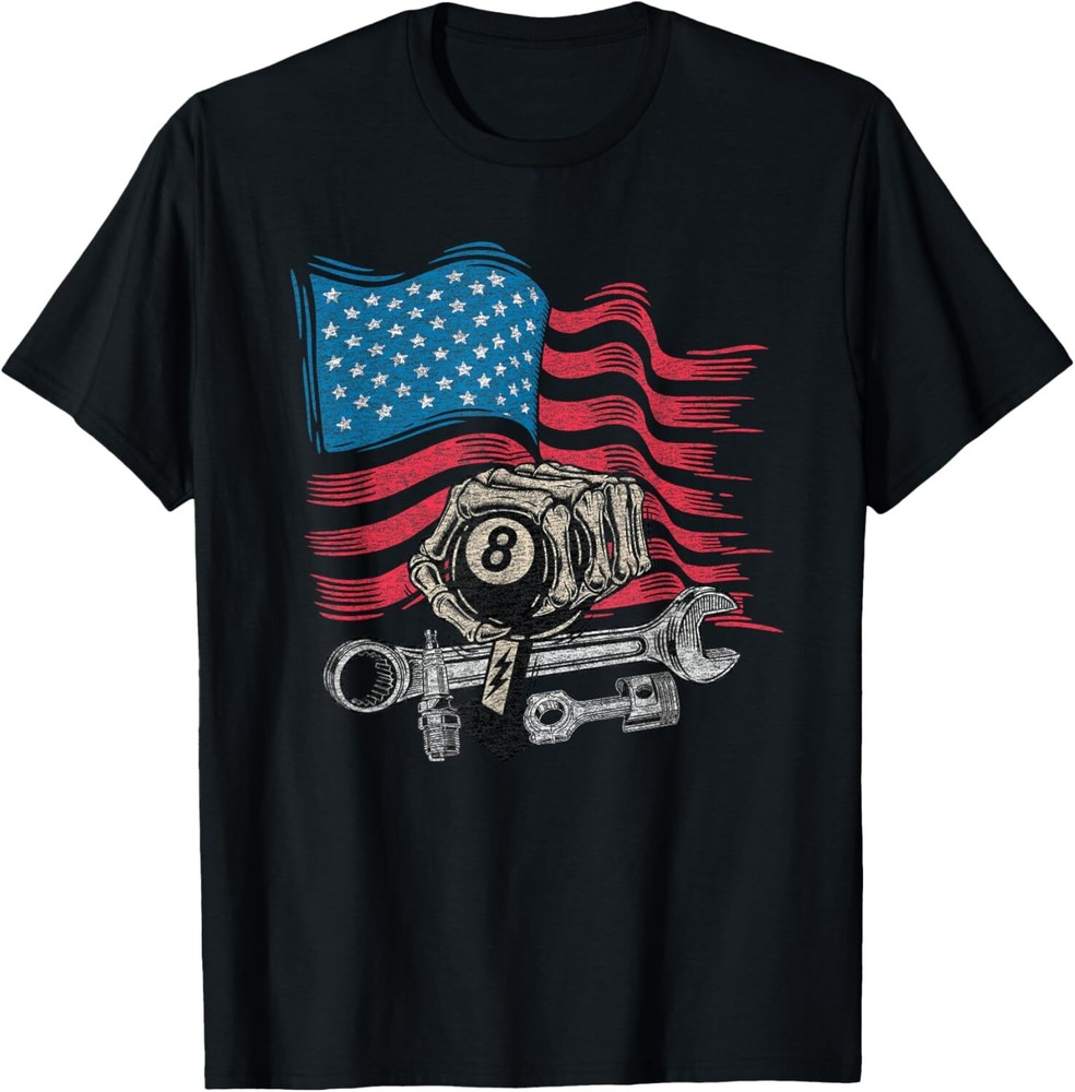 Mechanic Auto Car Repair American Flag Vintage Graphic T-Shirt Hoodie
