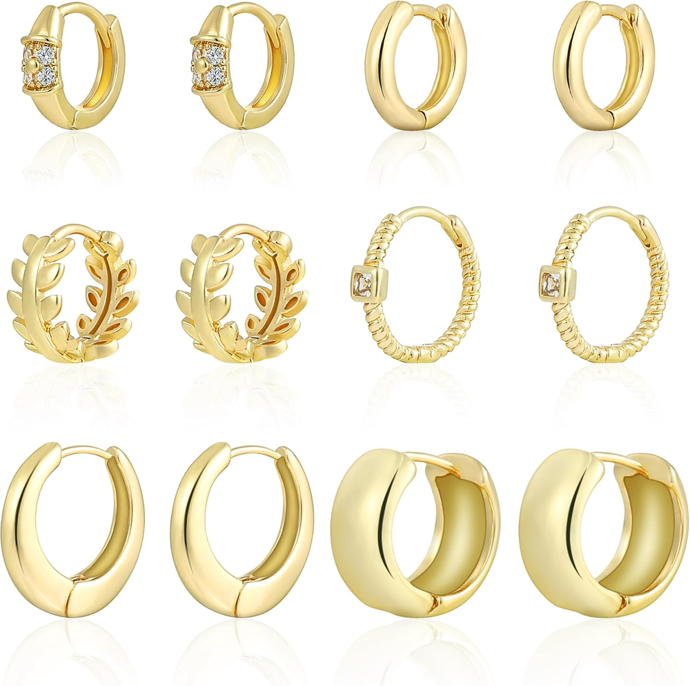 6 Pairs 14K Gold Plated Small Huggie Hoop Earrings for Women Cartilage