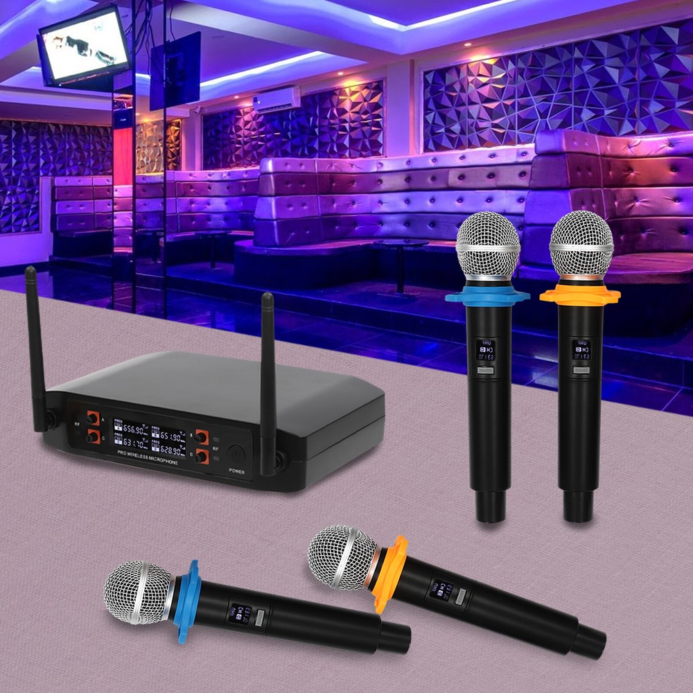65ft Wireless Microphone System with 4 Handheld Mics and Practical Receiver