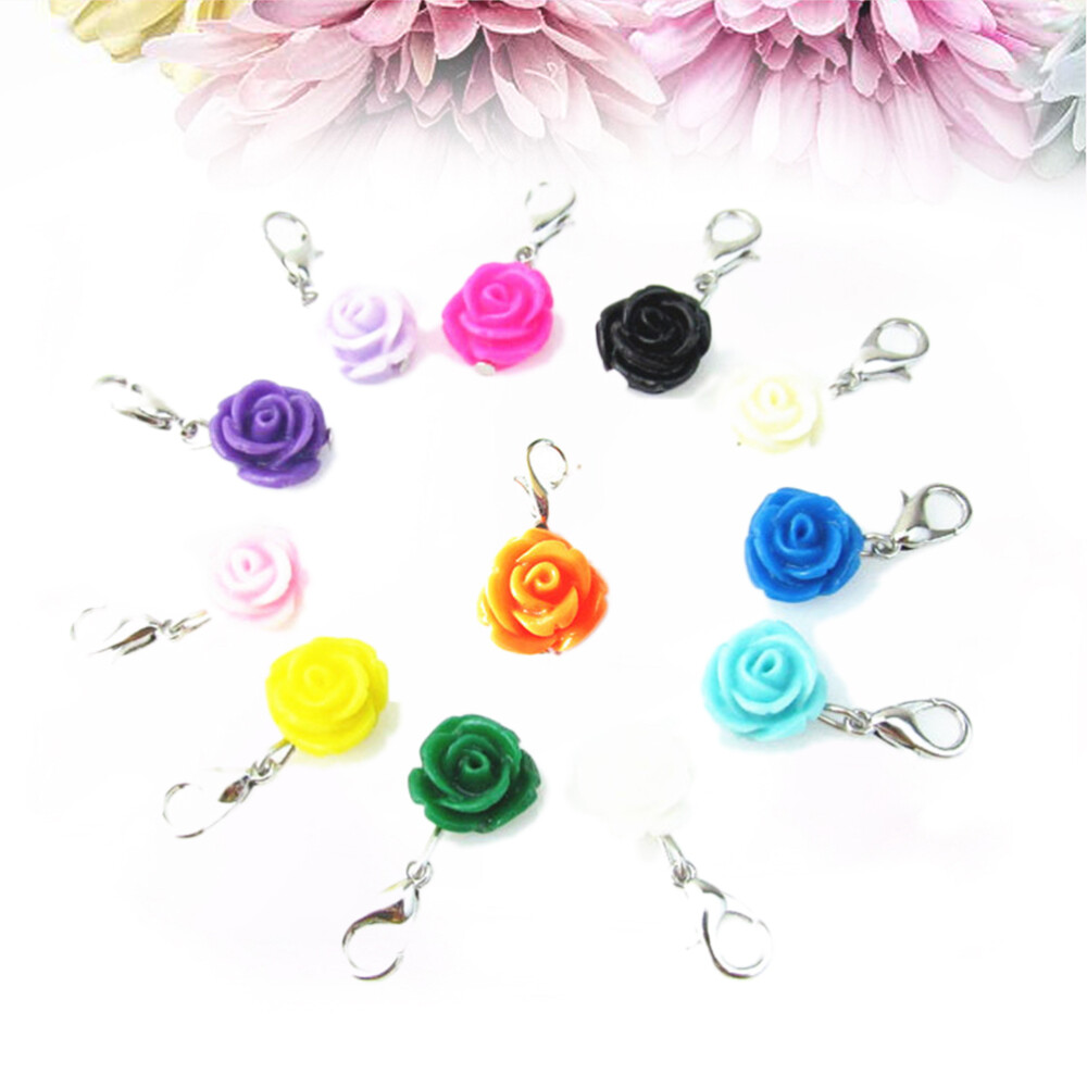 20 Pcs Rose Dangle Charms for Keychain Lobster Clasp Pendant Flower