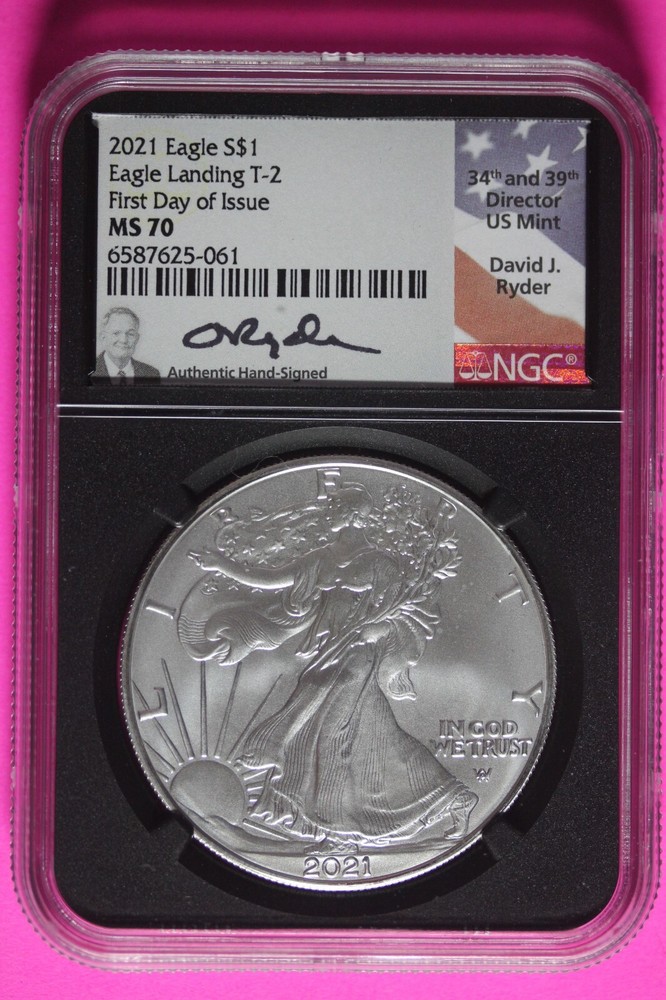 2021 T2 MS 70 Silver Eagle David Ryder Signature NGC First Day of Issue Slab 788
