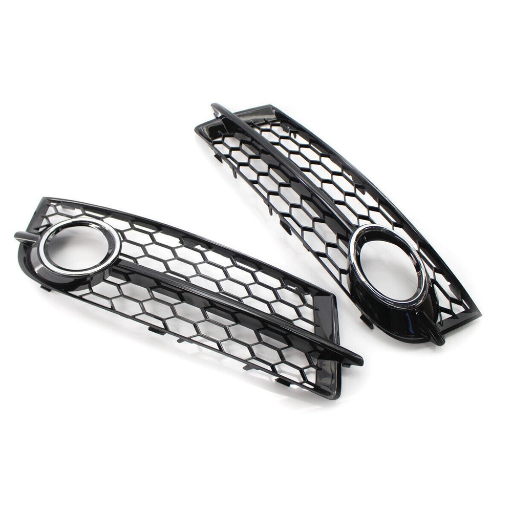 For Audi TT 8J 06-14 Front Fog Light Grille HONEYCOMB HEX Style Chrome Ring L+R