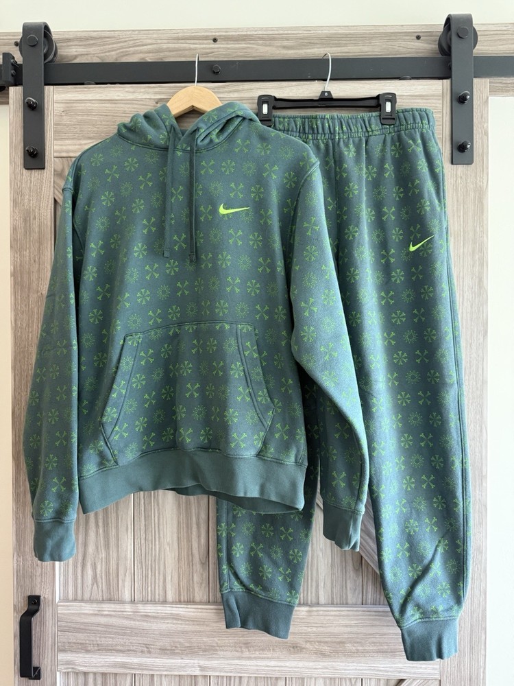 rare Nike Sportswear Club fleece monogram hoodie jogger set spruce green men’s M
