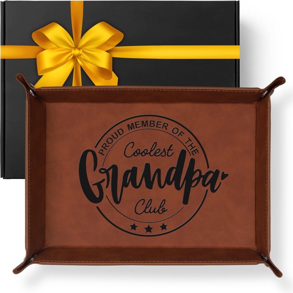 Fathers Day Gift for Grandpa - Engraved Wooden Valet Tray for Dad Grandfather-image