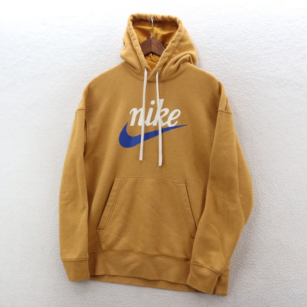 Nike Hoodie Men's Large Gold Sportswear Heritage Pullover Fleece Swoosh Logo