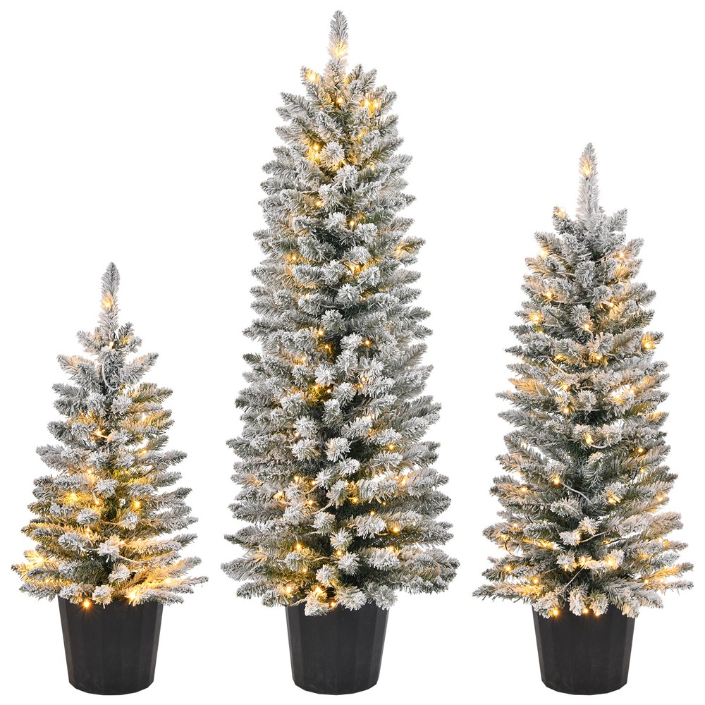3ft 4ft 5ft Set of 3 Artificial Snow Christmas Trees for Xmas Decor