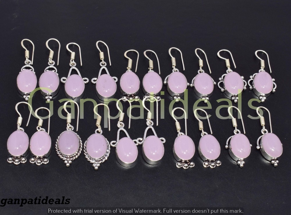 Christmas Sale Rose Quartz Earrings 925 Sterling Silver Plated Lot-image