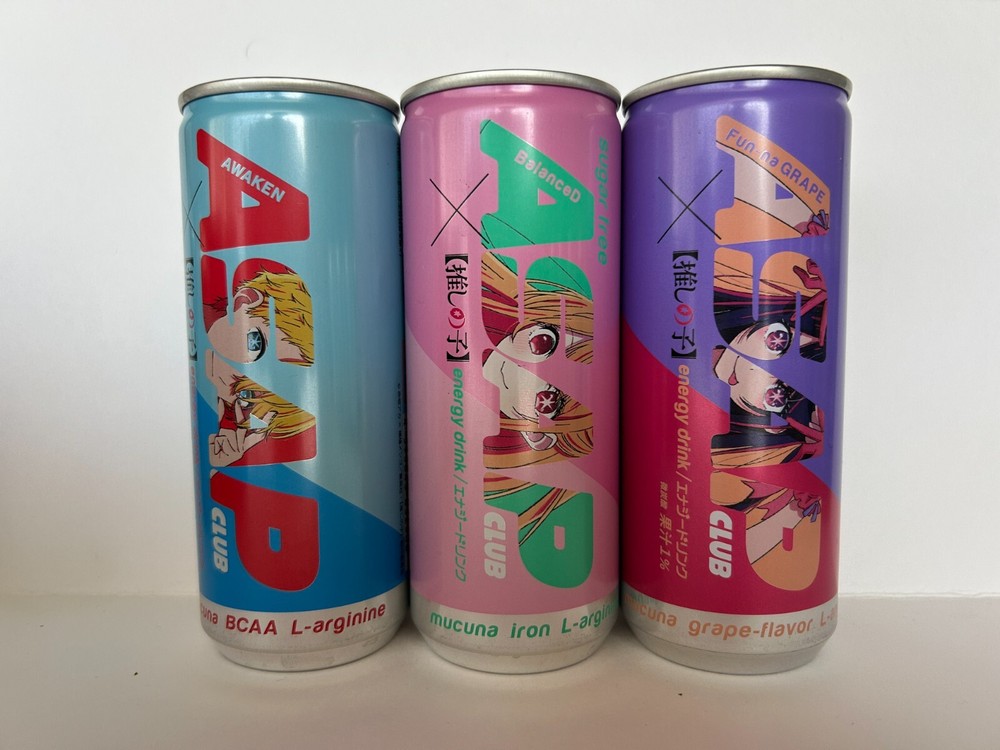 Empty Oshi no ko ASAP club Oshinoko energy drink Can JAPAN Limited 250ml 3 cans