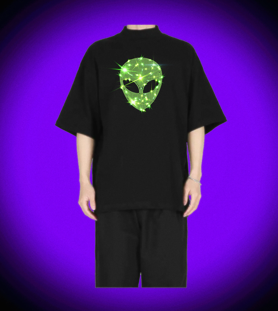 Swarovski Crystal Alien Head Graphic Tee & Hoodie Unisex Fashion
