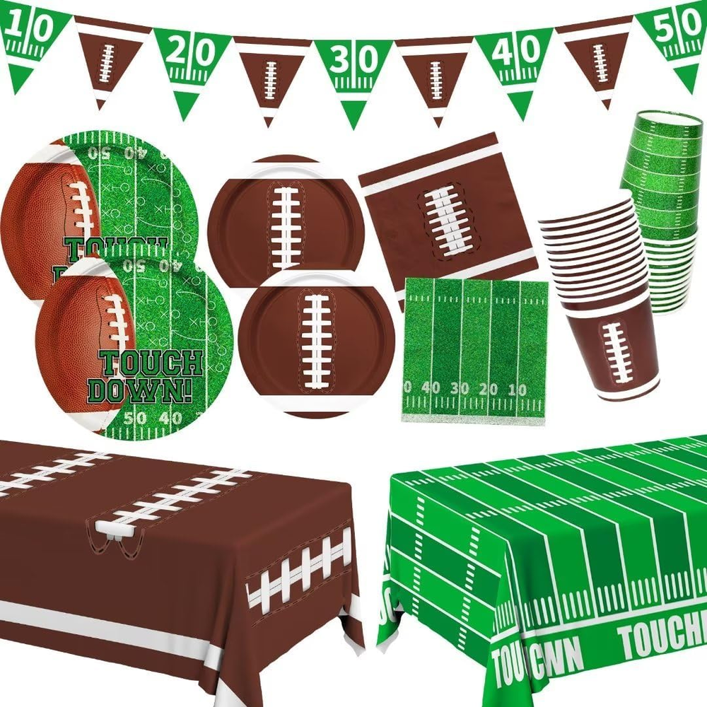 Football Party Supplies Kit Serve 24,Includes Dinner Plates, Dessert Napkins, Cu